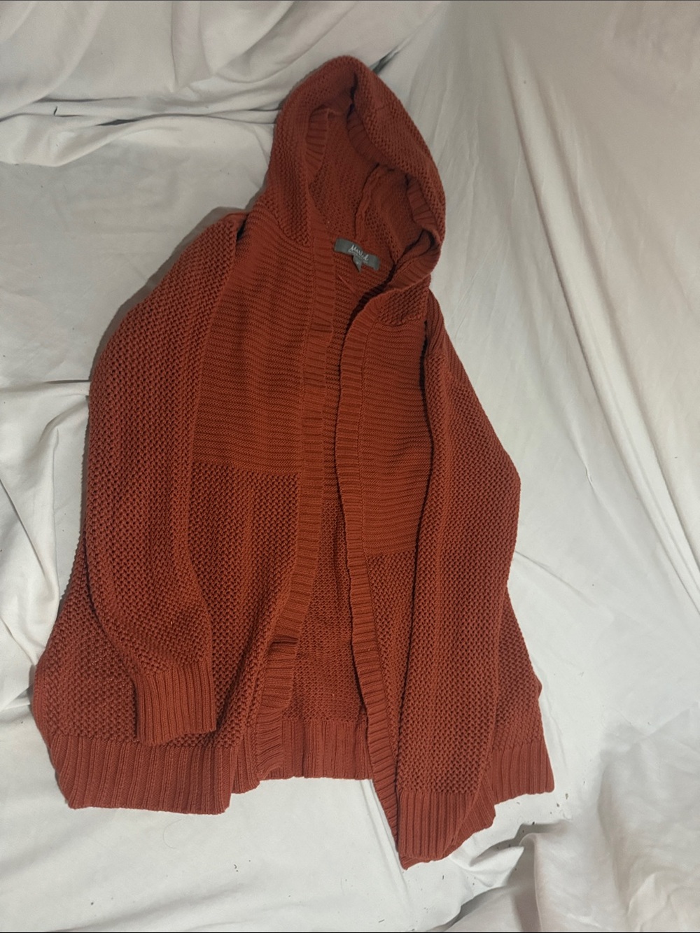 Marled Rust Open-Front Hooded Cardigan